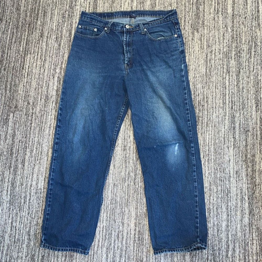 Vintage Full Blue Men's‎ 34x30 Relaxed Bootcut Fit Jeans Blue Work Distressed